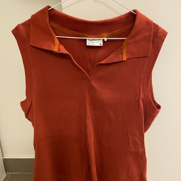 Frank And Oak Ribbed Polo Tank Top - Size XL - Deep Orange - Picture 3 of 4